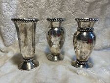 Pottery Barn Antiqued Silver Plated Twist Rope Weighted Bud Vases Set Of Three picture