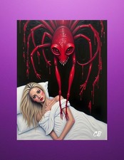 Red Demon Bedroom ACEO | Sleep Paralysis Horror Folk Art | Night Terror Card picture