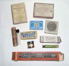 Small Table Lot early Antique Medical Advertising Box Tin Medicinal Cures picture