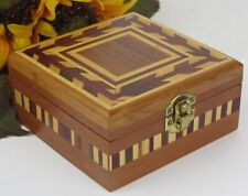 #2  Hand Made Intricate Inlaid Wooden Trinket Art Small Storage Box * Signed picture