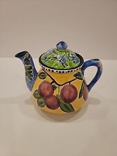CBK Teapot.  Peach Fruit Floral Pattern Yellow Ceramic Hand-painted S PINFOG 200 picture