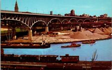 Postcard Innerbelt Freeway Bridge Cayahoga River Cleveland Ohio Ships Boats V522 picture