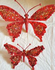 10 inch red sequin butterflies with spring clip 4 to a package Christmas Red Hat picture