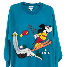 VTG American Women Disney Mickey Mouse Skiing Embroidered Blue Sweater Sz Small picture