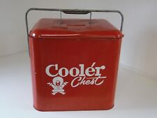Vintage Red Eskimo Metal Ice Cooler Chest Galvanized Insides with Lid picture