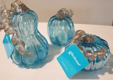 Blue & Silver / Gold New Glass Decorations Hand Blown Glitz Home Set Of 3  picture