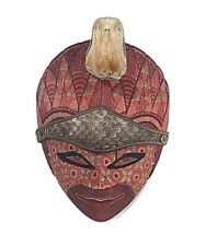 Vintage Indonesian Hand Carved Wooden Batik Mask w/ Real Snake Head Attached 7