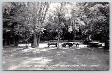 Kewaskum Wisconsin~Mauthe Lake Picnic Area~Benches Under Trees~1950s RPPC picture