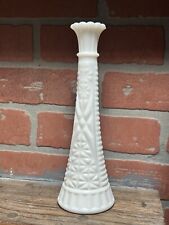 VINTAGE ANTIQUE MILK GLASS BUD VASE 9” TALL WHITE FLOWERS picture