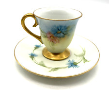 VTG Hal-Sey Fifth Porcelain Demitasse Cup & Saucer Blue/Pink Floral Gold Japan picture