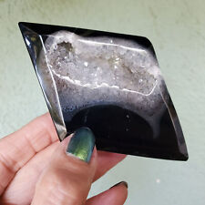 Black Agate Ice Druzy w/ Lots of Rainbows  Diamond Shape Crystal  | 156 Grams picture