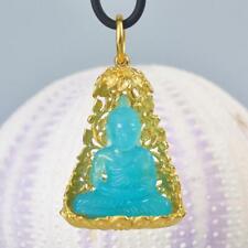Pendant Buddha Image Gold Vermeil Sterling Bodhi Tree Blue Chalcedony 13.75 g picture