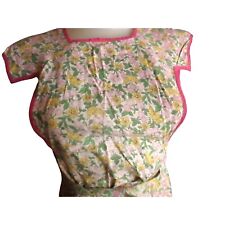 Small Womens Vintage Apron MCM 1940s Pink Vegetable Print Sexy with Red Trim picture