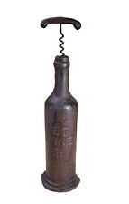 Rustic Brown Cast Iron Wine Bottle Doorstop w/Corkscrew Handle doorstopper gift picture