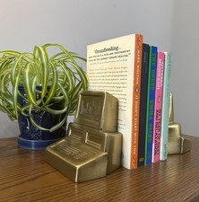 Retro 1980s IBM Computer Bookends USA Brass Vintage Techie Gift Milestone Intel picture