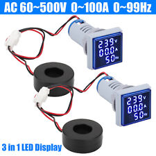 2x AC 60-500V 0-100A 22mm 3 in 1 Voltmeter Ammeter LED Digital Volt/AMP Meter picture