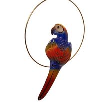 Mexican Hand Painted Ceramic Parrot Hanging On Metal Ring Perch picture