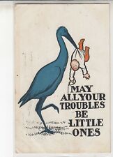 Vintage  1907 Stork Birth Announcement Postcard -  Smith , Maine - Your Troubles picture