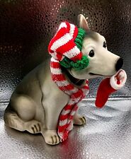 Vintage Siberian Husky Dog Christmas Nodder Bobble Head Flocked Bobblehead  picture