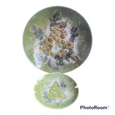 Sasha Brastoff Mid-Century Enamel on Copper Bowl & Ashtray Olive Green Grapes picture