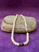SANTO DOMINGO TRADITIONAL HEISHI SHELL & TURQUOISE GRADUATED NECKLACE picture