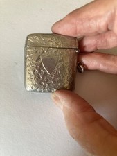 Antique Victorian Silver Plate Vesta Case Match Safe, fob 1 3/4"-chevron-no mono picture