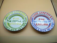 Vintage Hand Painted Enamelware Bowl X2 Good Appetite For People Of Liberia Rare picture