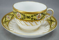 Spode Red & Gold Medallions Green Leaves Yellow Tea Cup & Saucer C1800-1815 D picture