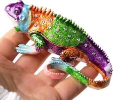Bejeweled Enameled Animal Trinket Box/Figurine Color chameleon Hand-painted picture