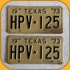 Vintage 1973 Texas License Plate Matched Pair HPV * 125 Used Plates 70s picture