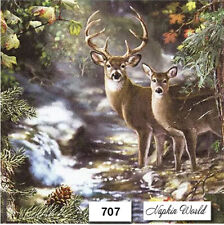 (707) TWO Individual Paper Luncheon Decoupage Napkins - FOREST, DEER, BUCK, DOE picture