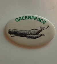 c1980s GREENPEACE WHALE w/ CALF Pin Celluloid Pinback Insert Ecology Ocean #2 picture