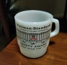 Vintage Fire King Pullman Standard Safety Award Milk Glass Coffee Mug picture