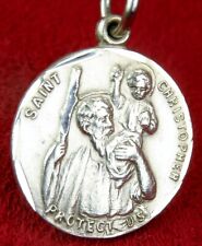 WWII Catholic US ARMY Chaplain's Sterling dog tag Chain St. Christopher Medal picture