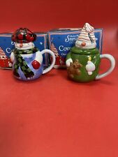 Vintage 1995 Boston Warehouse Christmas Snowman Covered Mug Plaid Hat&Scarf Lot2 picture
