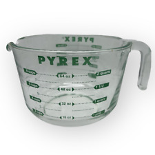 Vintage Glass Pyrex 8 Cup 2 Qt 2 L Large Measuring Cup Green Print Made In USA picture