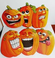 Lot of 6 Vintage 1997 Beistle Co. Pumpkin Faces Halloween Wall Window Hang Decor picture