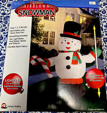 Gemmy Christmas In July 8 Ft Lighted Snowman w/ Candy Cane & Top Hat Airblown picture