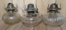 Lot of 3 Antique Clear Glass Oil Lamp Base Kerosene Set of 3 picture