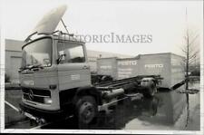 1983 Press Photo Tractor trailers at Festo Pneumatic Mobile exhibition room picture