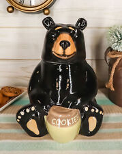 Rustic Wildlife American Black Bear With Honey Pot Ceramic Cookie Jar Figurine picture