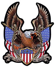 Large Patriotic American Bald Eagle Flags In God We Trust Mens Biker Patch picture