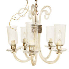 Vintage Mid Century 5 Light Glass Chandelier w Glass Shades picture