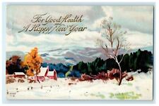 c1910 New Year Snow Winter Art Painting Embossed Postcard picture
