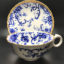Vtg Flow Blue Teacup Saucer York Cauldon England Antique c1892 Looks Unused picture