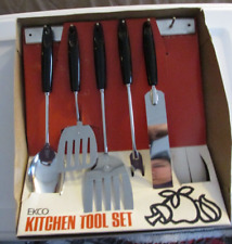 Vintage Ecko Kitchen Utensil set Black 2 Spatula Spoon Fork Spreader Rare Rack picture