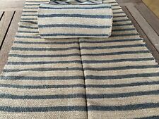 Antique Homespun Linen Fabric Upholstery Indigo Blue Gray Handwoven Textile 3 yd picture