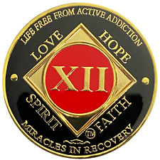 NA 12 Year Red, Gold Color Plated Coin, Narcotics Anonymous Medallion picture