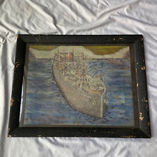 Original WWII Stars & Stripes Artist Painted Sketch Victory Ship Signed picture