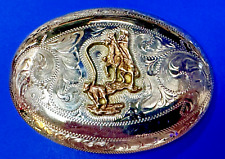 Gorgeous Rodeo Calf Roping Vtg. Belt Buckle W/ Engravable Trophy Award Ribbon picture